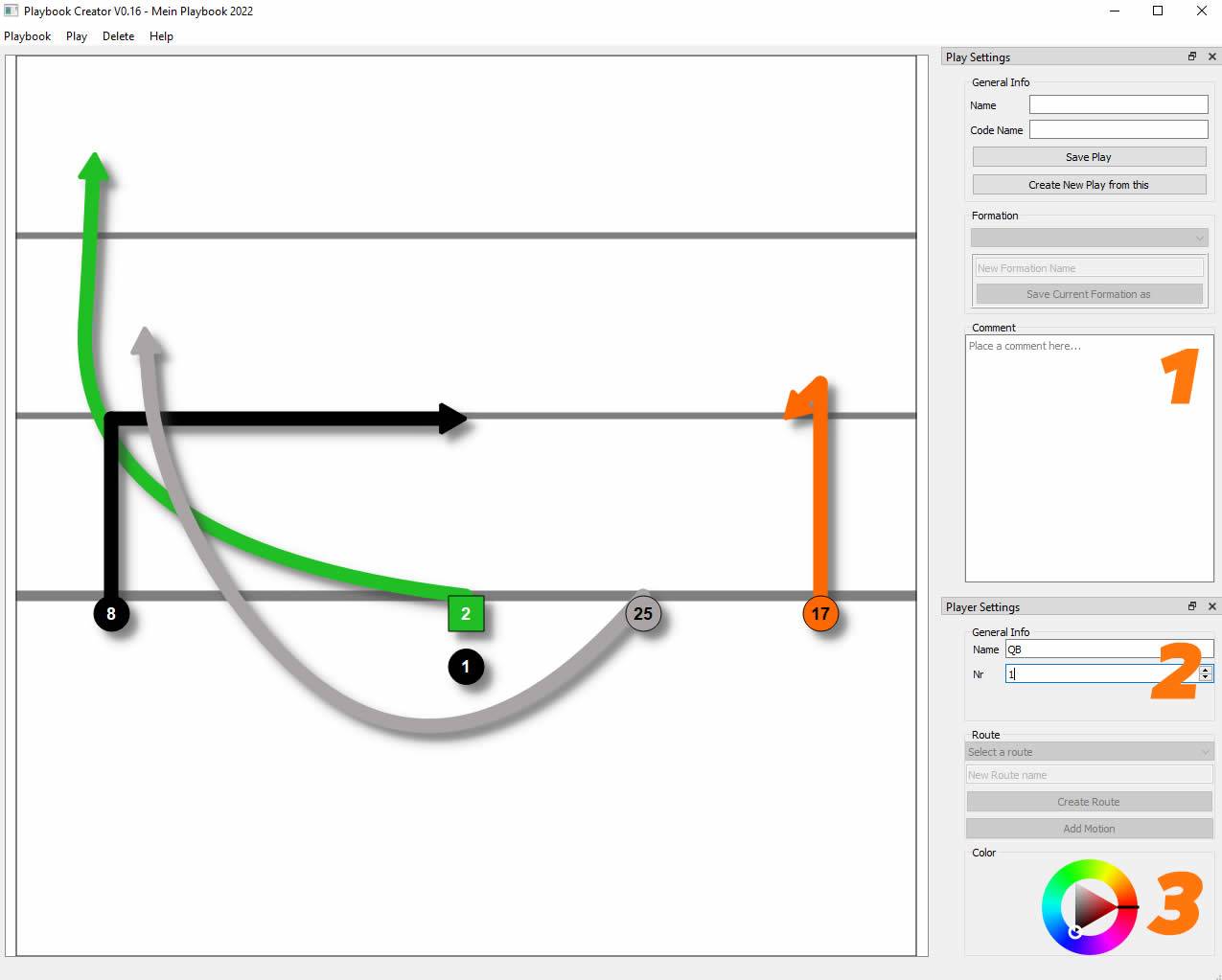 Playbook Creator Software - Positionen und Routen einfärben