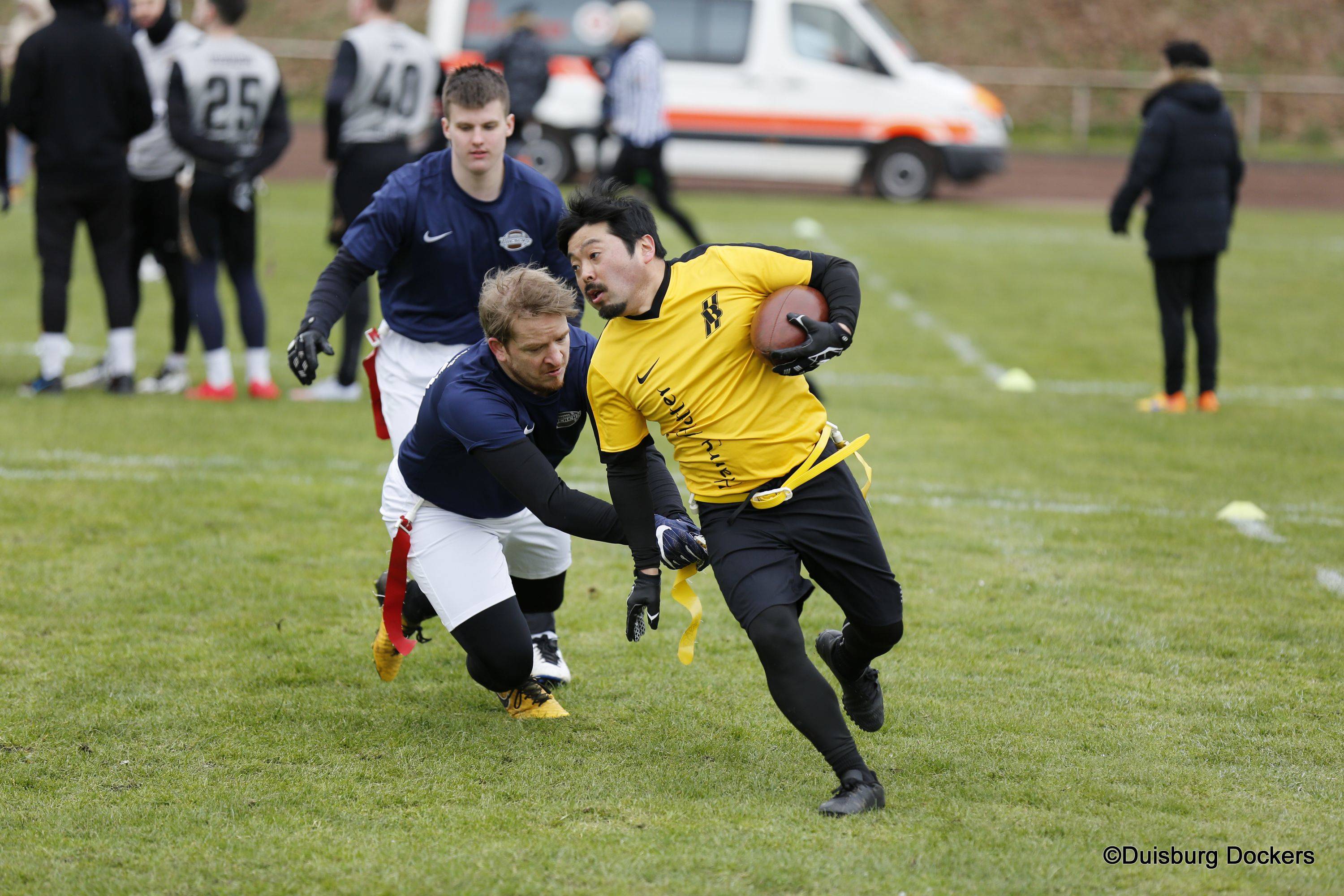 Flag Football - 5er DFFL Spieltag am 3.4.2022 in Duisburg - Duisburg Dockers vs. Düsseldorf Bulldozer | ©Foto: Duisburg Dockers