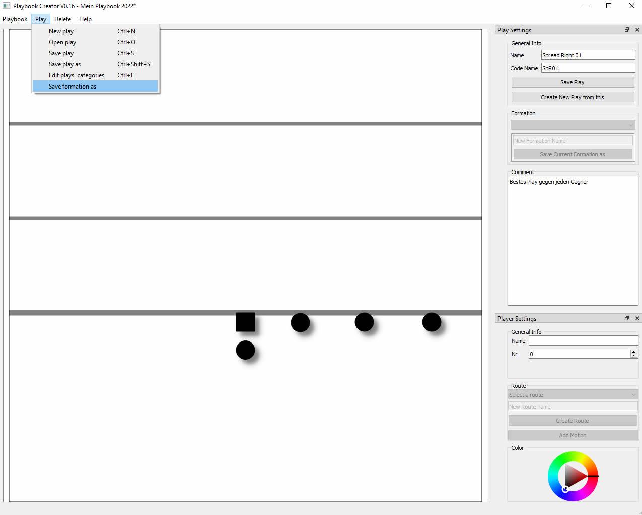 Playbook Creator Software - Neue Formation erstellen und als Vorlage speichern